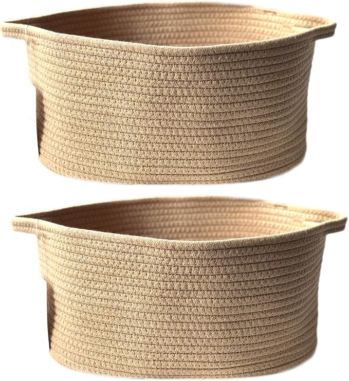 2Pack,Cotton Rope Basket,Woven Storage Basket,Toy Baskets,Baby Nursery toys, S 15.4 x 9.4 inches (39 x 24 cm) Yellow by KKlewu