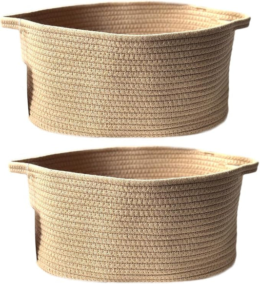 2Pack,Cotton Rope Basket,Woven Storage Basket,Toy Baskets,Baby Nursery toys, S 15.4 x 9.4 inches (39 x 24 cm) Yellow by KKlewu