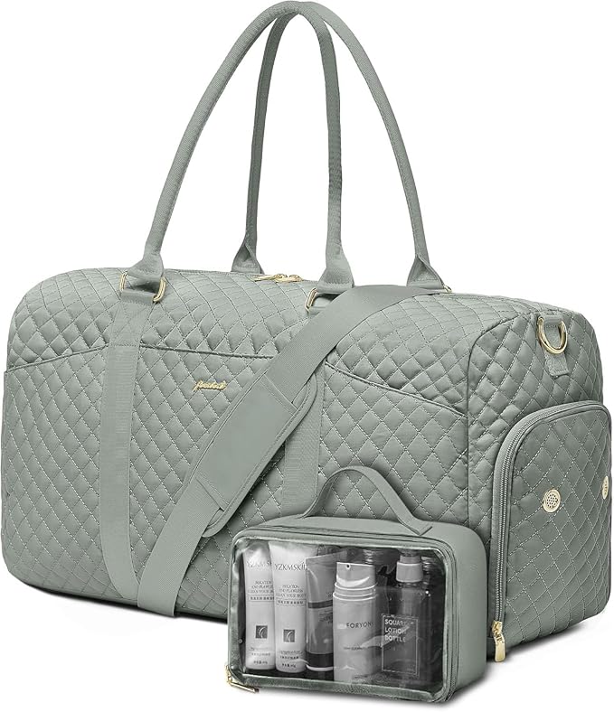 Women Weekender Travel Duffle Bag: Travel Duffel Overnight Bags with Shoe Compartment Large Carry on Tote with Toiletry Bag Weekend Traveling Yoga Gym Hospital Bag for Women with Wet Pocket Green by FOCDOD