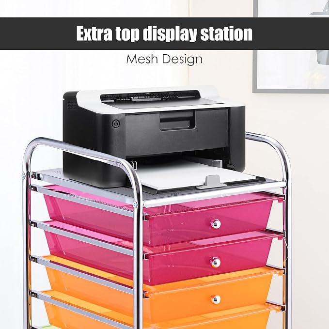 GOFLAME 10-Drawer Rolling Storage Drawer Cart, Utility Cart with Removable Drawers & Metal Frame, Mobile Art Craft Drawer Cart with Lockable Wheels for Home, Office, Studio, School, Rainbow - Image 7