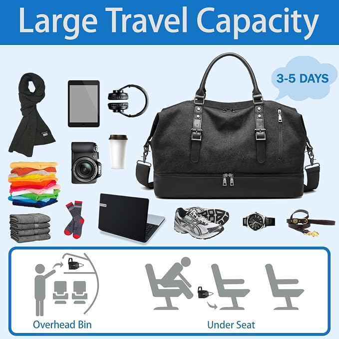Canvas Duffle Bag for Travel, Weekender Overnight Bag for Women Men with Shoe Compartment Carry on Duffle Bags for Airplanes Gym Sport Business Bag - Image 5