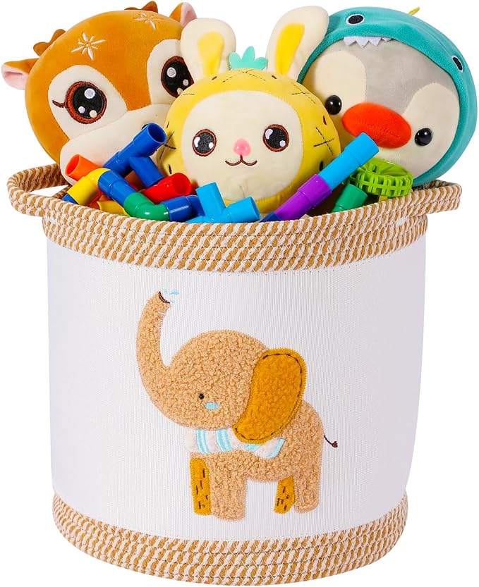 Baby Toy Basket Blanket Baskets Laundry Hamper Cute Elephant Nursery Organization Bins with Handle, Woven Cotton Rope Nursery Storage Basket For Girls Boys Kids Baby Shower Gifts Baskets by Unknown