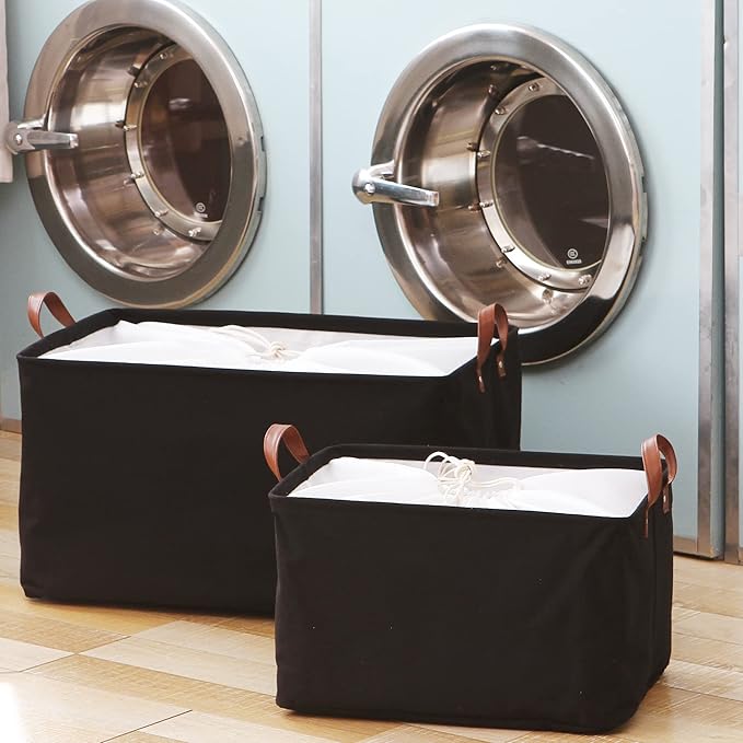 Hinwo 70L Extra Large Canvas Storage Bin with Lid and Handles, 4-Pack | Collapsible Fabric Baskets, Closet Shelf Organizers, Containers for Clothing, Blankets, Toys, Bedding (Black) - Image 2
