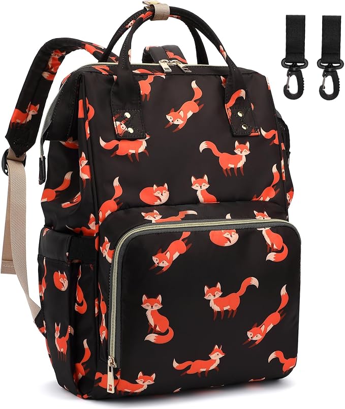 Fox Baby Diaper Bag Backpack for Women, Large Capacity Waterproof Maternity Travel Nappy Backpacks with Stroller Straps by Dezcrab