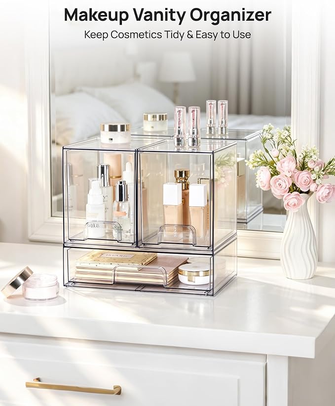 Vtopmart Clear Stackable Storage Drawers Set of 3, Plastic Organizer Bins | Multi-purpose Boxes for Baby Bottle Storage, Ideal for Kichen, Vanity, Bathroom, Undersink, Cabinet, Pantry Organization - Image 4