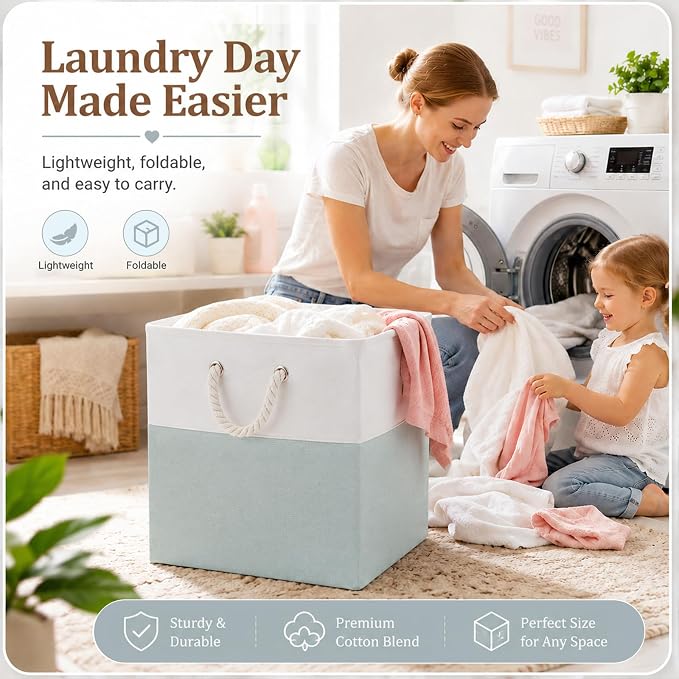 6 Pack 13x13 Inch Cube Storage Bins Fabric Square Cube Baskets, Light Green | Light Green Foldable Fabric Organizer with Handles, Home Closet Bin for Shelves, Durable Cube Baskets Bulk for Home Storage - Image 6