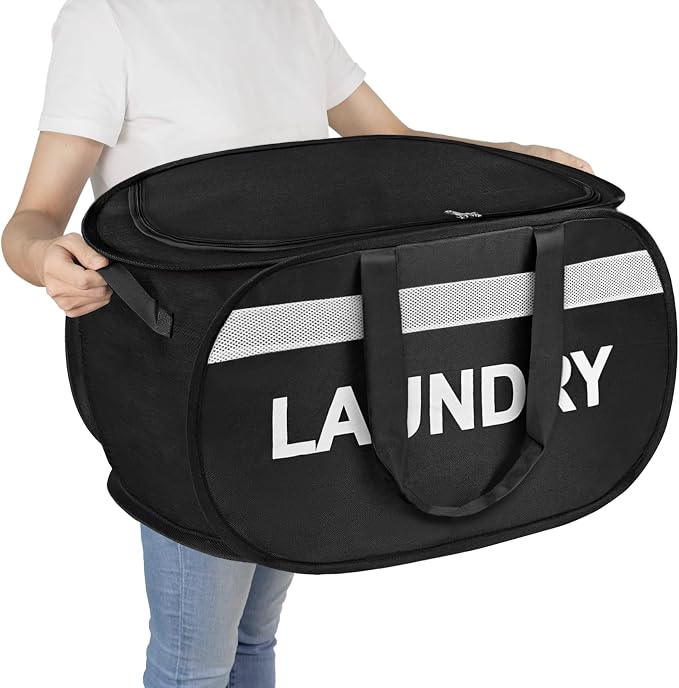 Large Collapsible Laundry Baskets Pop Up Laundry Hamper with Reinforced Handles Foldable Laundry Hamper for Home Laundry (Black Laundry with Lid) by BOSNONA