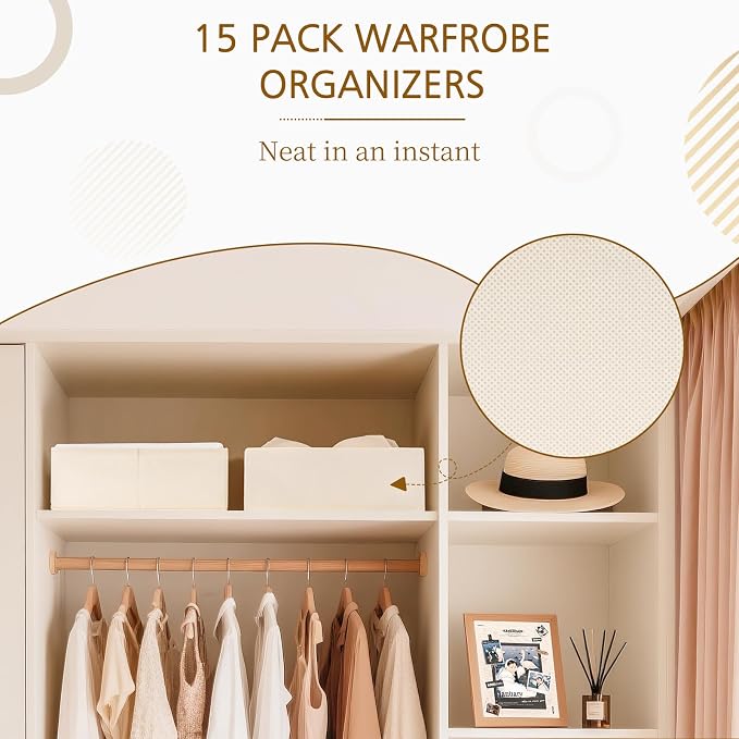 15 Pack Drawer Organizer for Clothes, Foldable Dresser Dividers with 3 Sizes, Fabric Storage Bins – Beige - Image 8