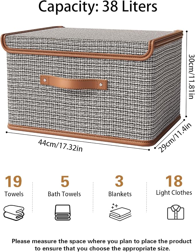 Tuza 4 Pack Storage Bins with Lids, Collapsible Closet Organizer Container, Fabric Organizer Box with Handles, Decorative Storage Boxes with Lids for Organizing Clothes, Books, Light Grey, Large - Image 2