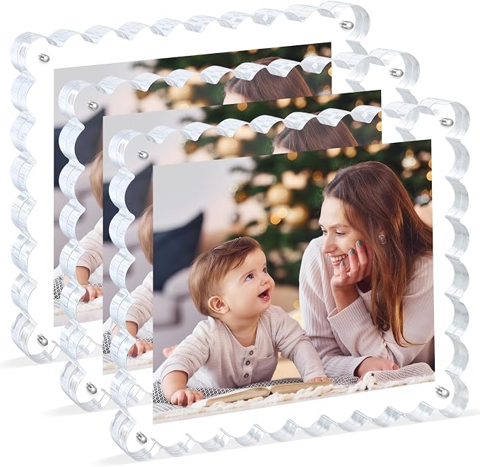 Chivalral 8x10 Scalloped Acrylic Photo Frame 3 Pack,15+15mm Desktop Holders | With magnetic frames,vertical & horizontal keepsakes for weddings,birthdays,Christmas and anniversary celebrations by Chivalral