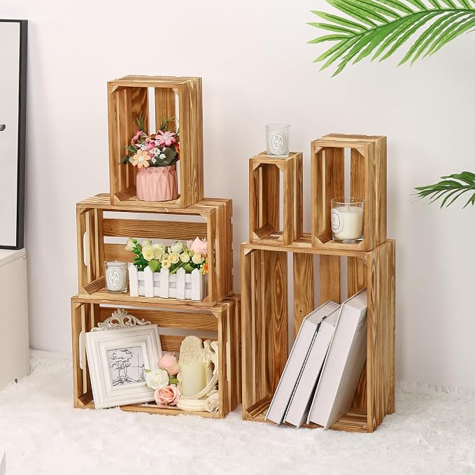 BOBOKA Set of 6 Decorative Wood Crates Nesting Storage Container, 6 Size Farmhouse Decorative Wooden Storage Boxes, Rustic Wooden Crates for Storage, Display, Christmas Decorations - Image 4