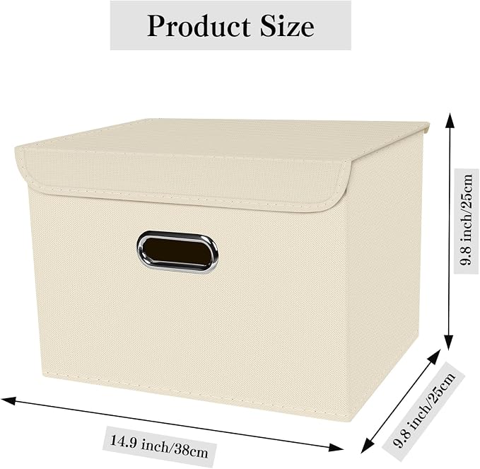 4-Pack Large Collapsible Storage Bins with Lids,Fabric Storage Cubes Organizer for Shelves,Closet,Nursery,Foldable Cube Storage Baskets with Handles,Home Boxes (14.9"x9.8",Creamy-White) - Image 2