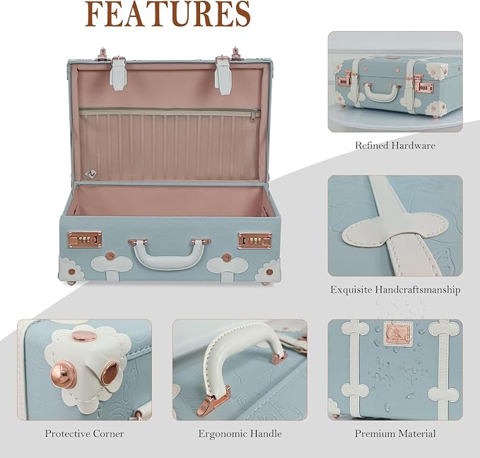 Unitravel Baby Keepsake Case, 18" Handmade Memory Storage Box, Newborn Keepsake Box, Vintage Suitcase for Baby Shower, Baptism, Naming Ceremony or Birthday (blue) - Image 6