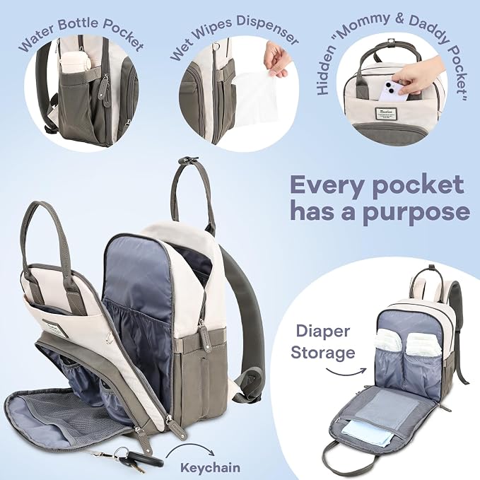 RUVALINO Baby Diaper Bag Backpack with Changing Pad, Baby Shower Gifts | Baby Essentials, Waterproof Travel Baby Bags for Mom Dad Girl Boy, Insulated Bottle Holders, Pacifier Case, Large Capacity - Image 5