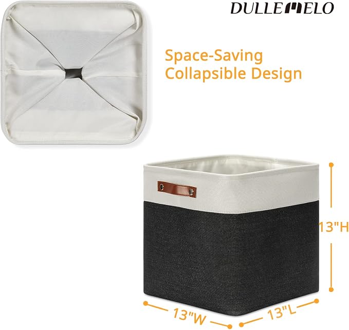 DULLEMELO Storage Baskets, 13 Inch Cube Storage Bins for Shelves Closet Storage, Foldable Linen Closet Organizers Storage Baskets for Closet Storage (4 Pack - 13" White&Black) - Image 2
