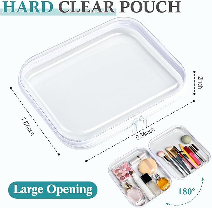 Sanwuta 6 Clear Hard Zipper Case,White,9.84 X 7.87 X 2 Inch | Pencil Case Pouches ,Makeup Bag,Plastic Toiletry Diaper Bag ,Travel Toy Storage,Waterproof Organizer Bins - Image 2