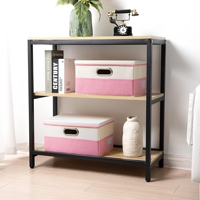 Collapsible Storage Bin with Lid [3-Pack] Fabric Foldable Storage Box Organizer Container Basket Cube with Cover for Home Bedroom Closet Office Nursery Pink&Cream(14.9x9.8x9.8) - Image 2
