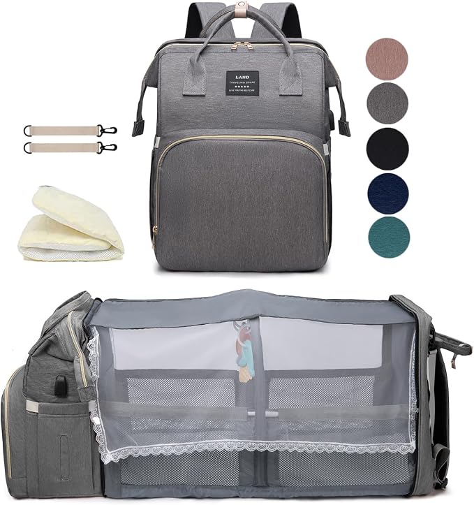 houscly Diaper Bag Backpack with Changing Station, 25L Large Capacity | Multifunction baby bag, baby registry search, baby girl newborn essentials must haves, baby shower gifts, grey by houscly