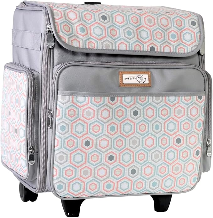 Everything Mary Rolling Scrapbook Tote, Grey Hexagon - Papercraft Tote with Wheels for Scrapbook & Art Storage - Organizer Case for IRIS Boxes, Supplies, and Accessories - for Teachers & Medical by EverythingMary