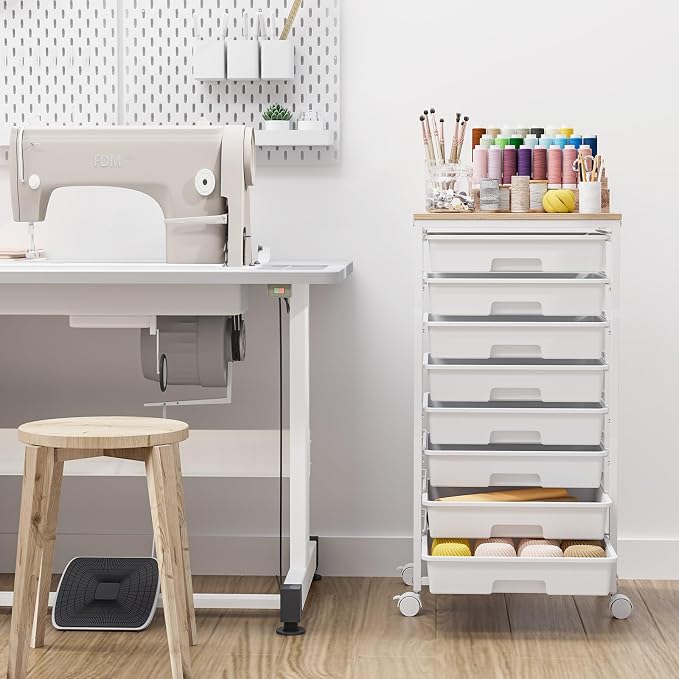 TOOLF Rolling Storage Cart with 8 Drawers,White | Utility Cart on Wheels with Wooden Tabletop,Teacher Organization for Classroom, Art Cart for Office,Bedroom,Craft Room - Image 9