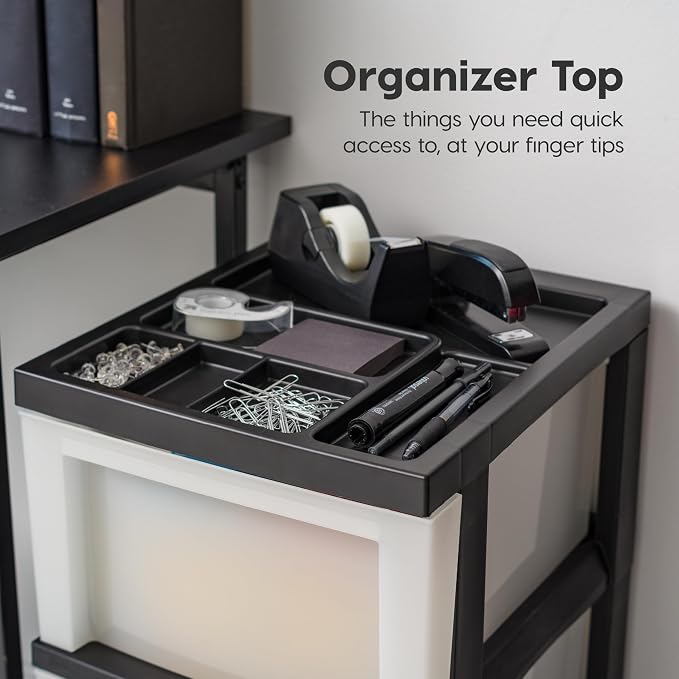 IRIS USA 3-Drawer Rolling Storage Cart, Black/Pearl | Keep classroom supplies, teacher essentials, craft materials, and learning tools organized with easy-access drawers. - Image 6