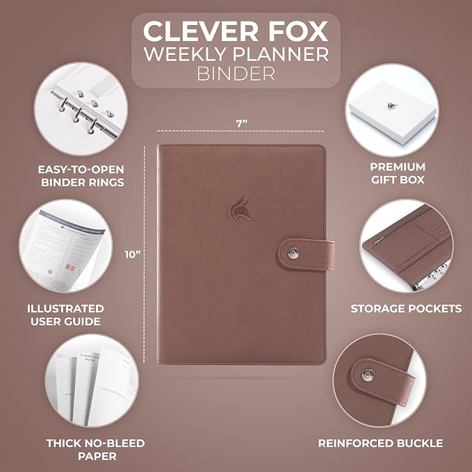 Clever Fox Weekly Planner Binder, Undated Daily A5 Eco Leather Terracotta | 7 x 10 in with A5 pages, mini 3 ring portfolio organizer, work time manager, day runner, agenda book with monthly calendars - Image 2