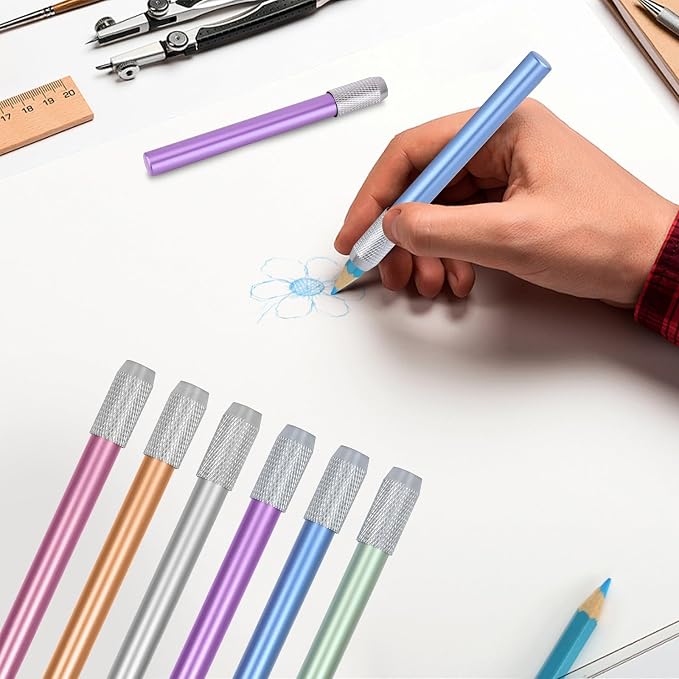 YOUSHARES Aluminum Assorted Colors Pencil Lengthener – Pencil Extender Holder for Colored Pencils in Regular Size (6 Pcs) - Image 6