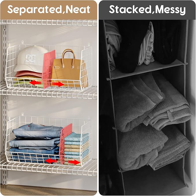 3 Tier Extra Large Closet Hanging Shelves with Divider, 16.5"L x 11.8"W x 33.6"H Closets Organizers and Storage with 5 S Hooks, Clothes Organizer for Sweaters Shoes Handbags Clutches Accessories-White - Image 7