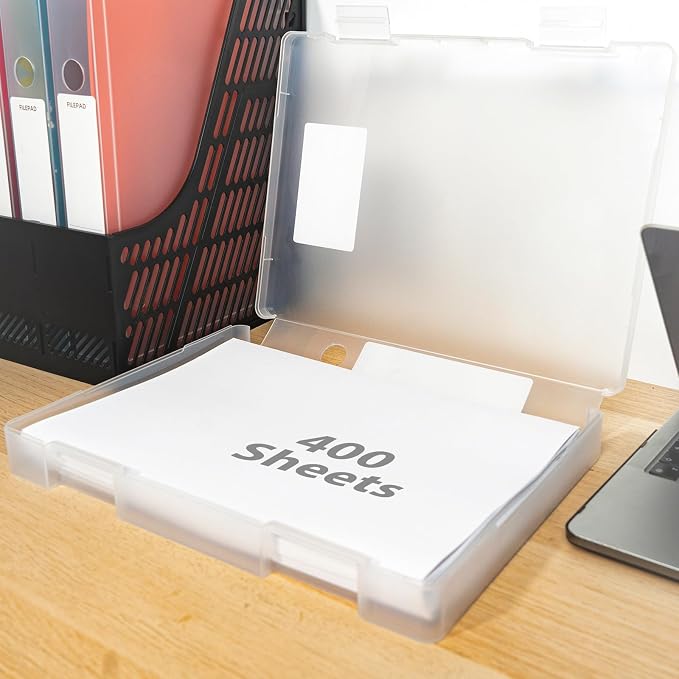 4 Packs A4 Paper Storage Boxes, 8.5 x 11 Plastic Portable Project Case for US Letter Size, Multi-Purpose Thick Scrapbook Storage Box for Office - Image 3
