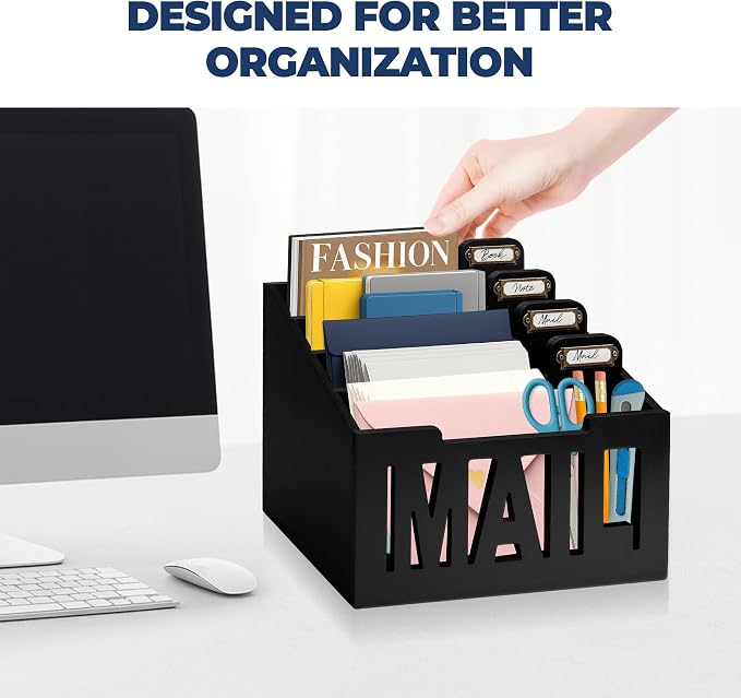 Mail Organizer Countertop, Desktop Mail Sorter with 4 Slots & Labels, Black | Bills, Letters, Envelopes & Receipts - Image 8
