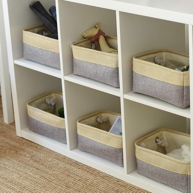 Storage Baskets for Organizing - 11.8x7.8x5.2 inch Small 6 Pack Storage Bins for Shelve, Farbic Storage cubes Organizer for Baby Toys Nursery (Gold & Grey) - Image 3