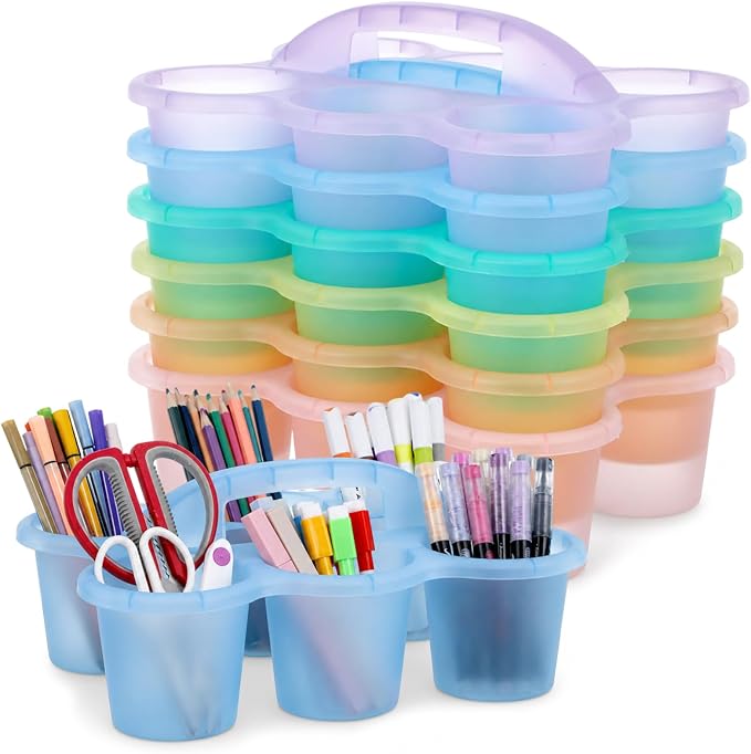 gisgfim 6 Pack Classroom Caddy Organizer with Handle, 6 Compartments, Colorful Clear by gisgfim