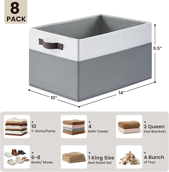 Large Storage Baskets 8 Pack Versatile Fabric Storage Bins for Closet Cabinet Wardrobe Nursery Pantry | Nursery Organizer Bins for Baby Diaper Toys Clothes | Housewarming Mothers Day Gift - Image 2