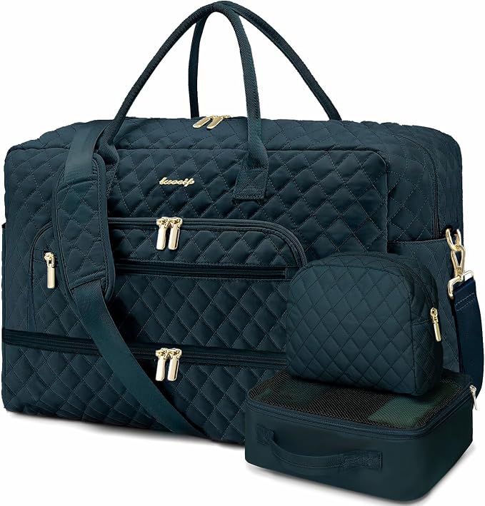 Large Women Travel Duffle Bag - Carry on Overnight Weekend Travel Duffel Tote Gym Bag with Wet Pocket Toiletry Weekender Overnight Bag for Travel Business Trips Sports Hospital 3 Pcs Set by LUOCIP
