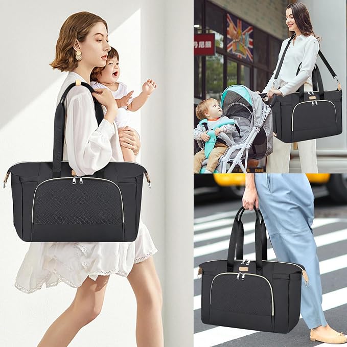 Diaper Bag Tote for Baby 7PCS, Large Mommy Bag with Portable Changing Pad | Multifunctional Hospital Bags for Labor and Delivery with Pacifier Case and Organizer Pouches,Travel Baby Bag for Boy Girl - Image 2