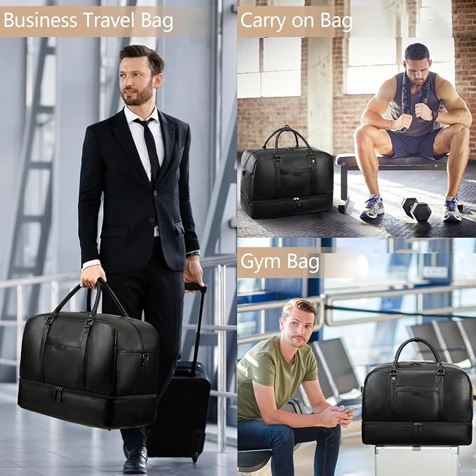 4-in-1 Waterproof Faux Leather Overnight Travel Bag for Women Men | Hospital Gym Weekender Bag Carry On Personal Item Travel Duffel Bags with Shoe Compartment Toiletry Bag Fit 21" Laptop - Image 8