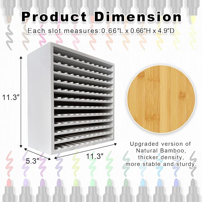 MinBoo Bamboo Art Supply Storage Rack - Wooden Marker Organizer for 144 Markers, Pens, Colored Pencils, Paint Brushes (White) - Image 2