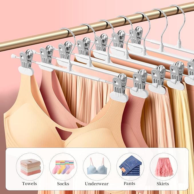 Clothes Pants Skirt Hangers with Wide Clips 12 Inch 50 Pack, White | Non-Slip,Adjustable metal wide clips,Space-Saving,Heavy duty, for pants/skirt/dress/trousers/jeans/shorts/leggings, women,men - Image 5