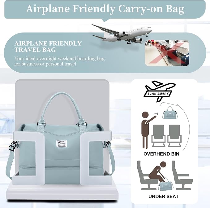 Weekender Bags for Women,Overnight Travel Duffel Bag with Shoes Compartment | Personal Item Travel Bag, Airplane Friendly Carry-On Bag with Toiletry Bag & Wet Pocket & Trolley Sleeve - Image 9