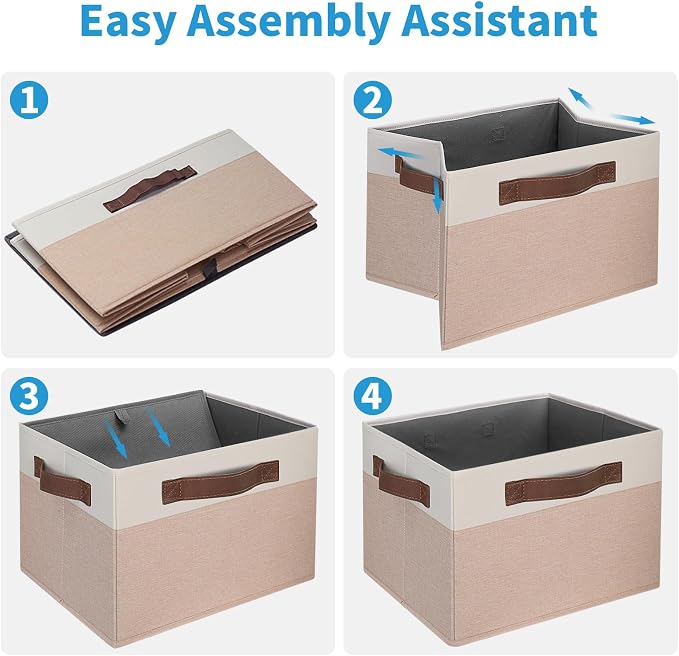 GhvyenntteS Large Fabric Storage Bins with Handles, 15x11x9.6 Inch Storage Baskets for Shelves, Foldable Closet Storage Bins for Shelves, Closet Organizers and Storage Boxes, Beige Yellow&White - Image 9