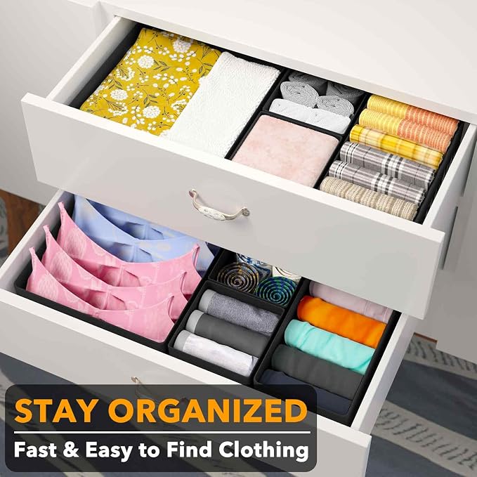 SpaceAid Drawer Organizer for Clothes, 6 Pack Dresser Drawer Organizer Bins, Closet Organizers and Storage Dividers for Clothing, Underwears, Socks (Black) - Image 3