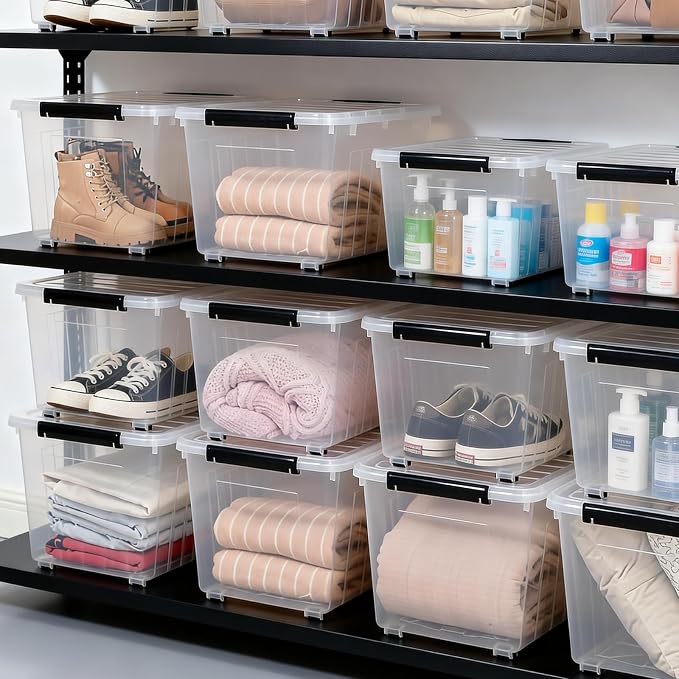 Citylife 82 Quart Large Clear Plastic Storage Bins with Lids 4-Pack | Stackable, Secure latching lids, Easy Find, Clothes Storage Bins for Closet Bedroom Garage - Image 8