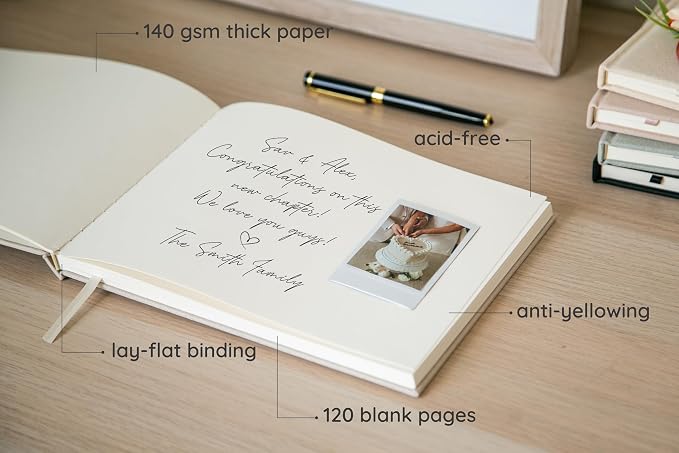 Personalized Linen Guest Book (Design 3) - 9 x 7.5 Hardcover Custom Wedding Guestbook Bride Groom Name Date Location Venue, Reception Ceremony Engagement Party Keepsake Signing Book w/ 120 Blank Pages - Image 4