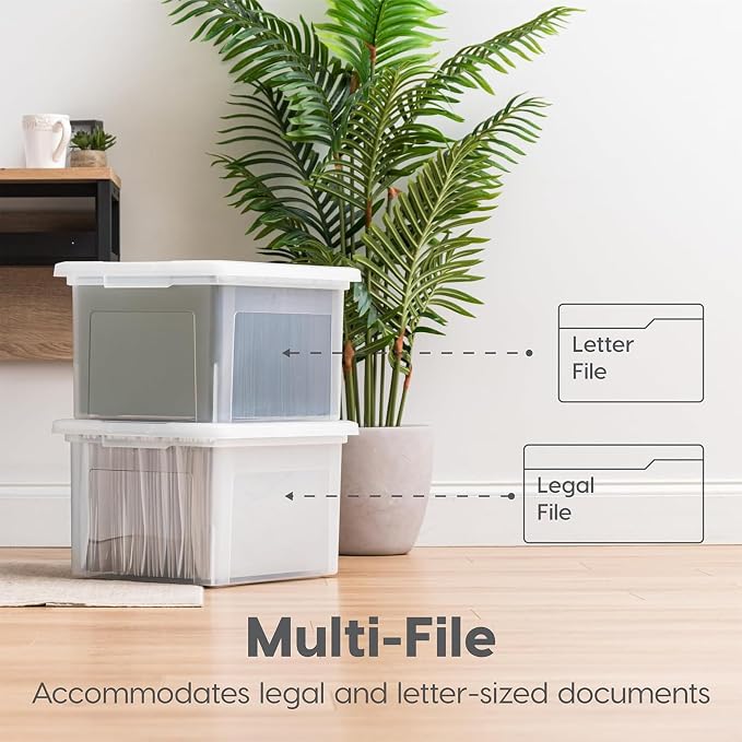 IRIS USA File Box, Plastic File Organizer with Lids for Letter/Legal File, Portable Document Box For Moving, Storage Bin with Durable and Secure Lid, Stackable Nestable BPA-Free, Pearl 35 Qt. 8 Pack - Image 4