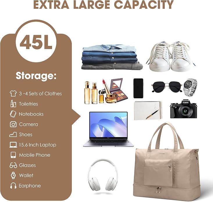Women's Weekender bag Travel Duffel Bag with Shoe Compartment 21-inch Airline-Approved Carry-On, 2-Piece Overnight Bag Set Personal Item Luggage - Image 2
