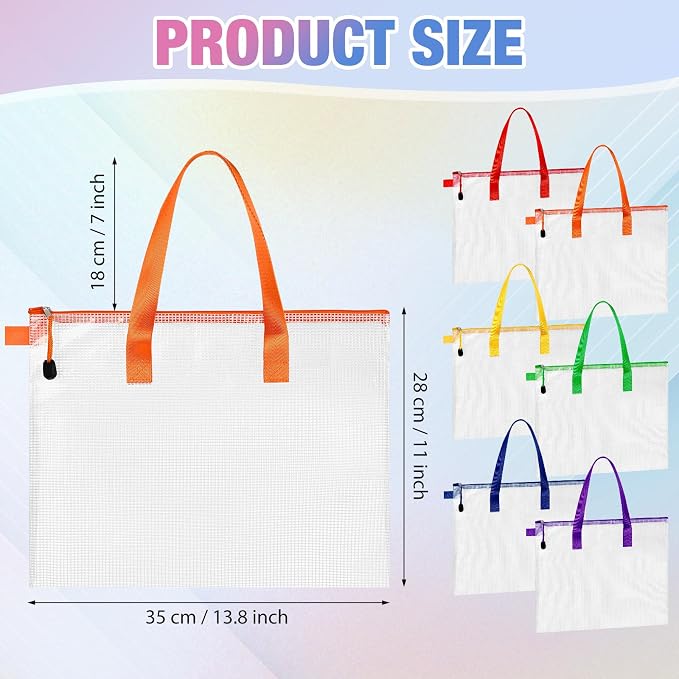 Reginary 24 Pcs Mesh Zipper Pouch File Bags with Handle Bulk A4 11 x 13.8 Inch Zipper Mesh Document Pouch Artwork Storage Organize for Office School Supplies Paintings Puzzle Travel Storage(Colorful) - Image 2