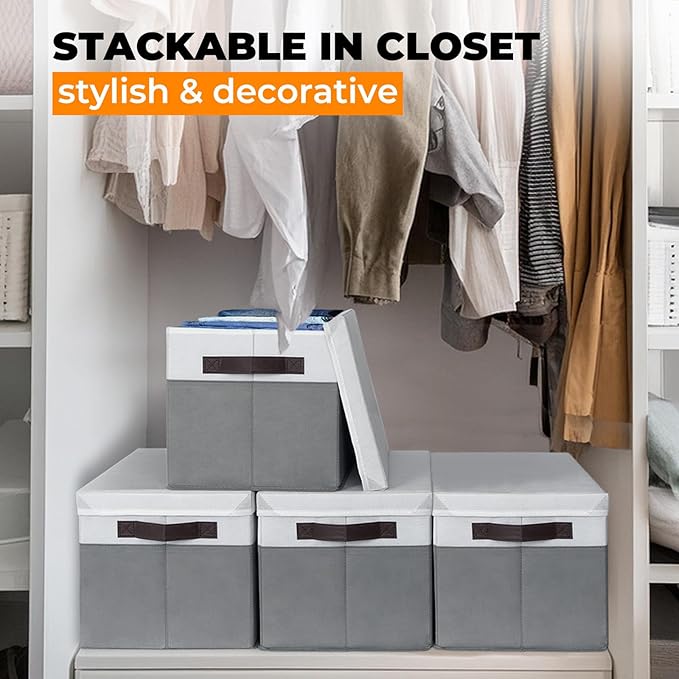 8 Pack Closet Storage Bins with Lids - Stackable Storage Baskets for Organizing Clothes Toys Blankets - Odorless for Baby Nursery Organization and Storage Boxes Totes for Bedroom Dorm Room - Image 3