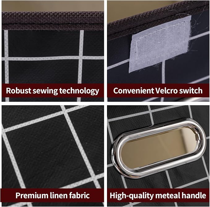 STOREONE Fabric Storage Cube Bins Foldable Organizer Container Collapsible Basket with Lids and Metal Handles, for Home, Bedroom, Closet 6 Pcs (Black grid) - Image 6