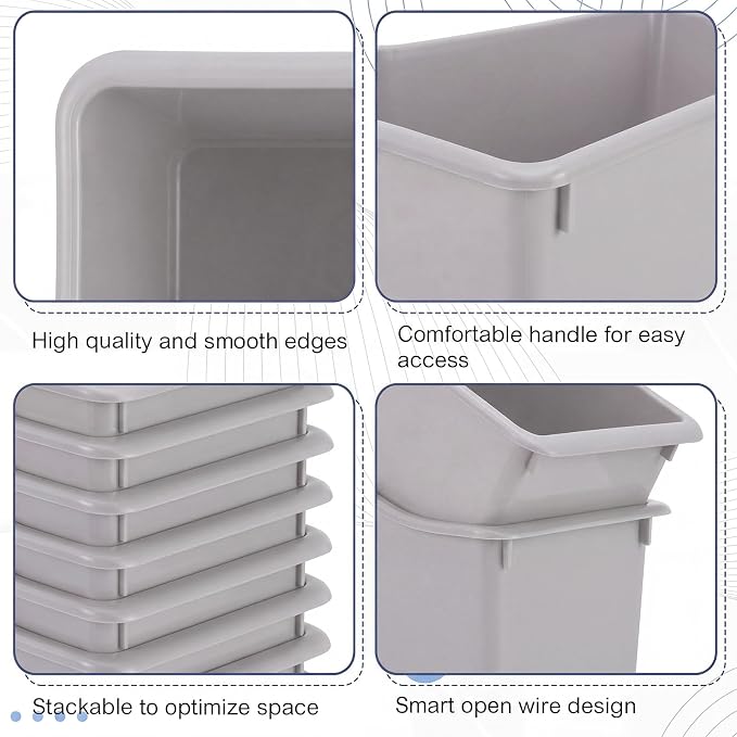 Geetery 12 Pcs Book Bin for Classroom with Labels Stackable Plastic Organizing Bins 11.5 x 5.4 x 7.5 in Book Holders Storage Bins Box Baskets for Classroom Library Home (Grey) - Image 3