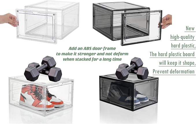 ZLLZUU Stackable Shoe Storage Boxes 9 Pack X-Large Clear Sneaker Organizer | Fits up to Women's Size 13, Easy to Assemble, Clear Visible Magnetic Front Door, Quick Aceess, Durable and Sturdy Plastic - Image 4